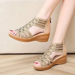 Cordelia - Studded Wedge Sandals — Brown