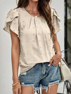 Francesca - Dobby Dot Puff Sleeve Top — Apricot