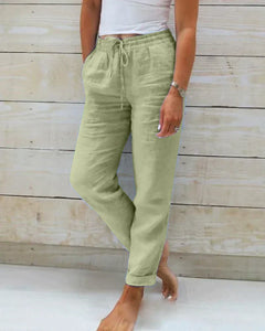 Christina - Linen Drawstring Trousers — Green