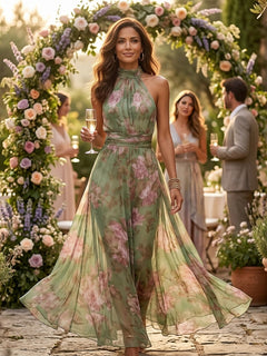 Amalia - Floral Chiffon Halter Maxi Dress