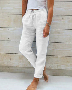 Christina - Linen Drawstring Trousers — White