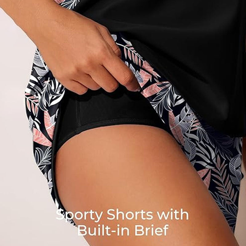 Constance - Tankini with Leaf Print Shorts