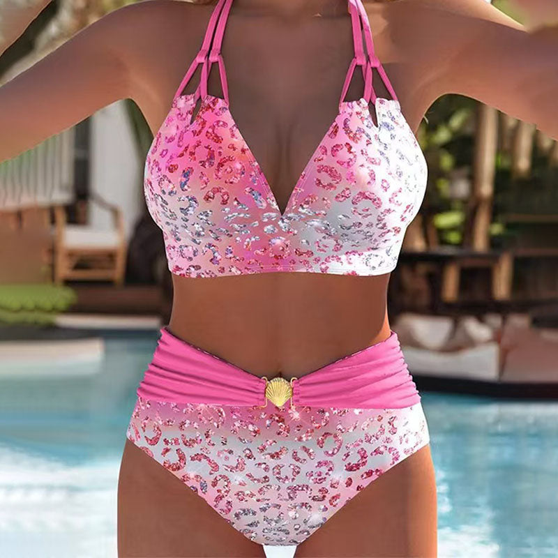 Sabrina - Shimmer Print Bikini Set — Bright Pink
