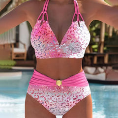 Sabrina - Shimmer Print Bikini Set — Bright Pink