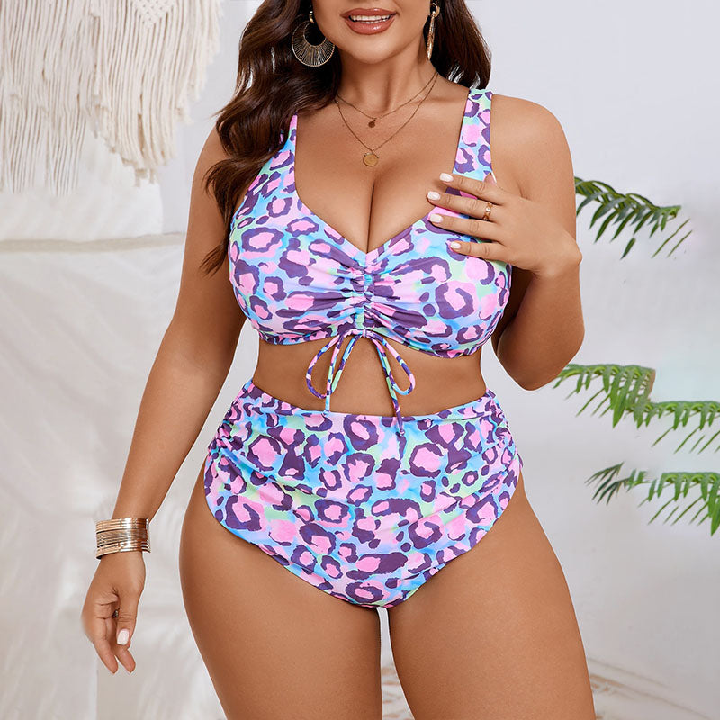 Seraphina - Ruched Leopard Bikini Set — Purplish-pink