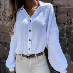 Mackenzie - Textured Button Blouse — White