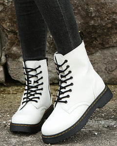 Nikita - Lace up Combat Boots — White