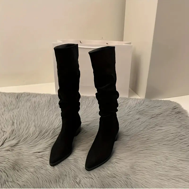 Daphne - Slouch Pointed Knee Boots — Black