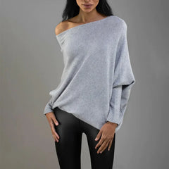 Dominique - Slouchy Off Shoulder Jumper — Grey