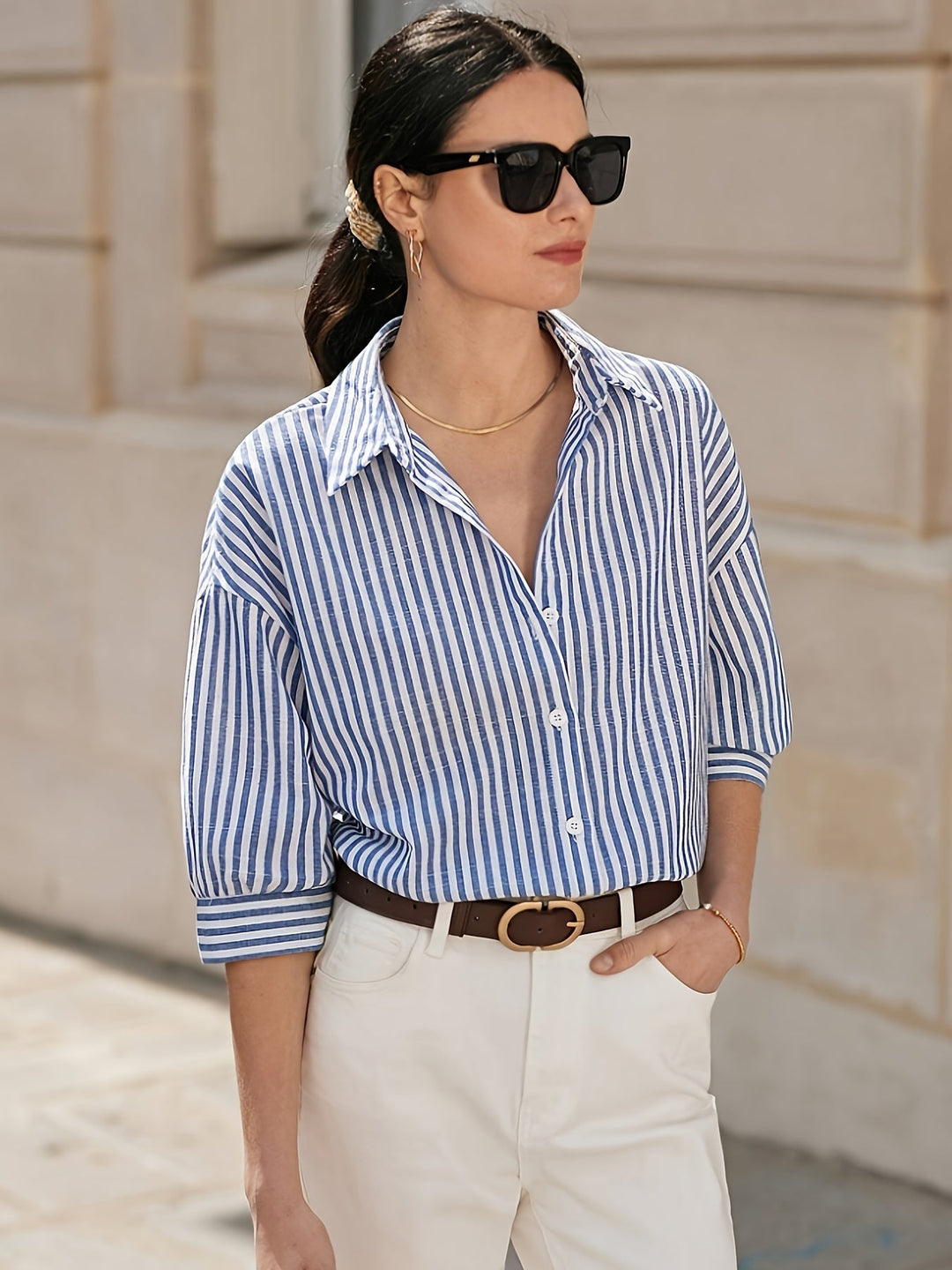 Clara - Blue Stripe Cotton Shirt
