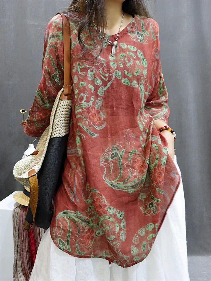 Charlotte - Paisley Print Linen Tunic — Red