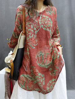 Charlotte - Paisley Print Linen Tunic — Red