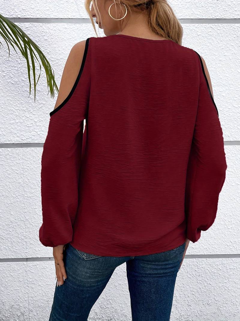 Stephanie - Cold Shoulder Colour Block Top
