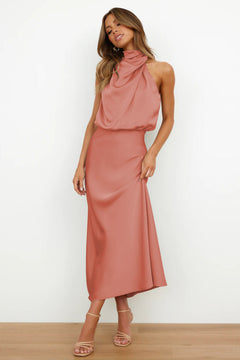 Rosa - Satin Halter Slip Maxi — Salmon