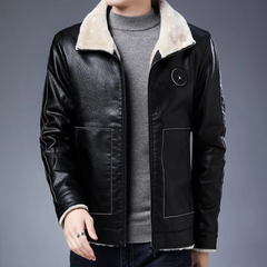 Mitchell - Leather Coat with Sherpa Collar — Black