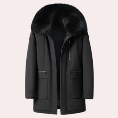 Sebastian - Coat with Oversized Fur Collar — Black