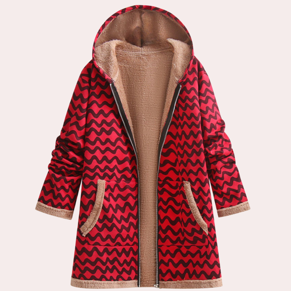 Matilde - Chevron Print Hooded Coat — Red
