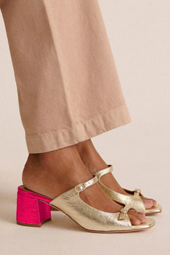 Stephanie - Metallic Block Heel Mules — Gold