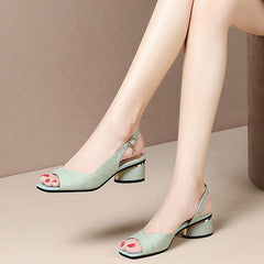 Evelyn - Slingback Block Heel Sandals — Groen