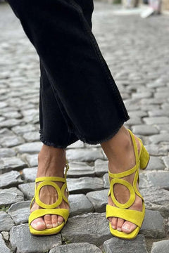 Clementine - Ring Detail Block Sandals — Yellow