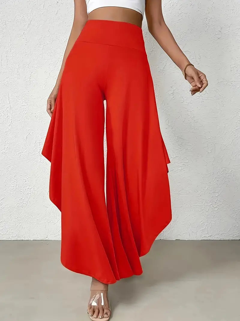 Ingrid - Draped Wide Leg Trousers — Red