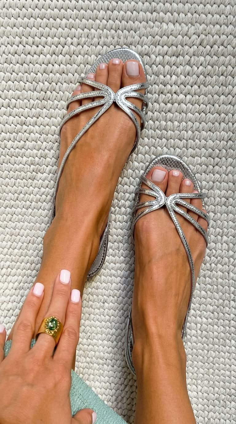 Francesca - Knot Front Flat Sandals — Silver