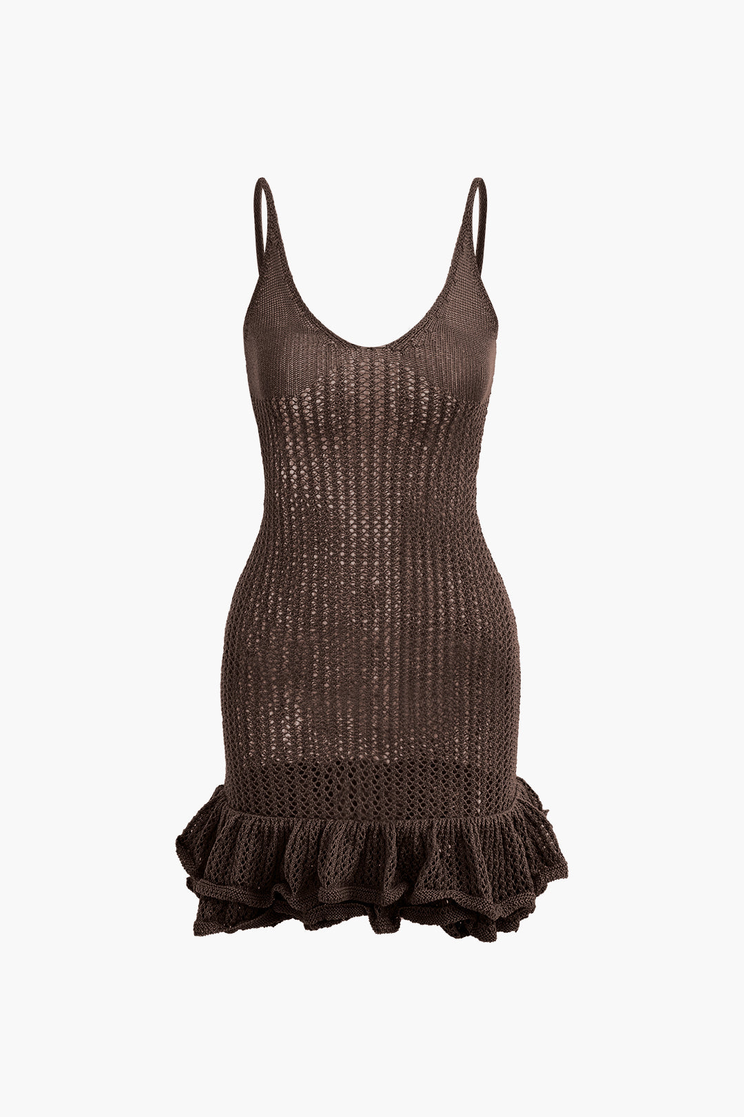 Sienna - Crochet Knit Mini Dress — COFFEE