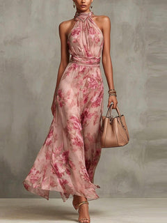 Amalia - Floral Chiffon Halter Maxi Dress