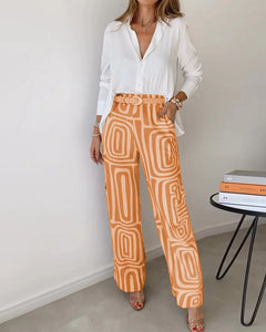 Grace - Shirt and Printed Trouser Set — Orange