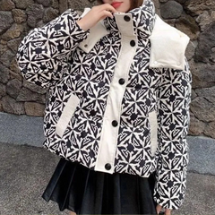 Cynthia - Geometric Cropped Puffer — Black and white
