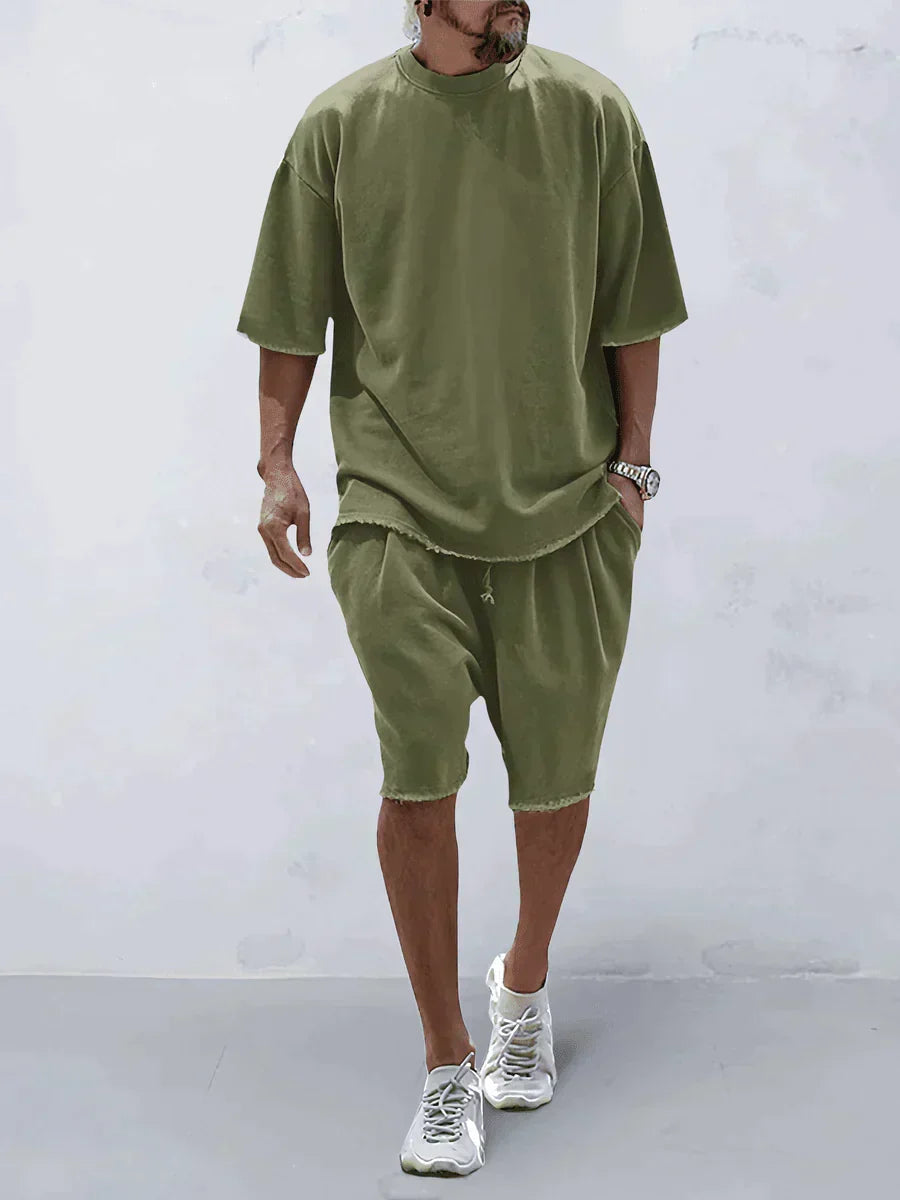 Marguerite - Oversized Tee and Shorts Set — Verde militare