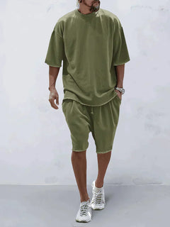 Marguerite - Oversized Tee and Shorts Set — Verde militare