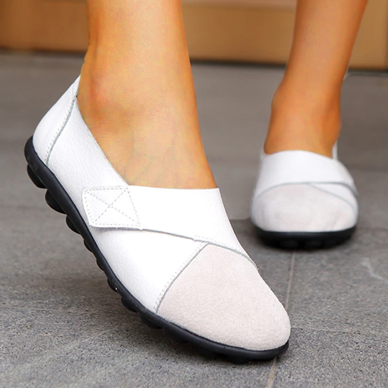 Teresa - Leather Slip on Flats — white