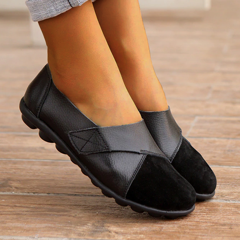 Teresa - Leather Slip on Flats — black