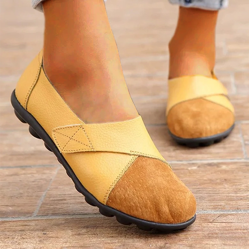 Teresa - Leather Slip on Flats — Yellow