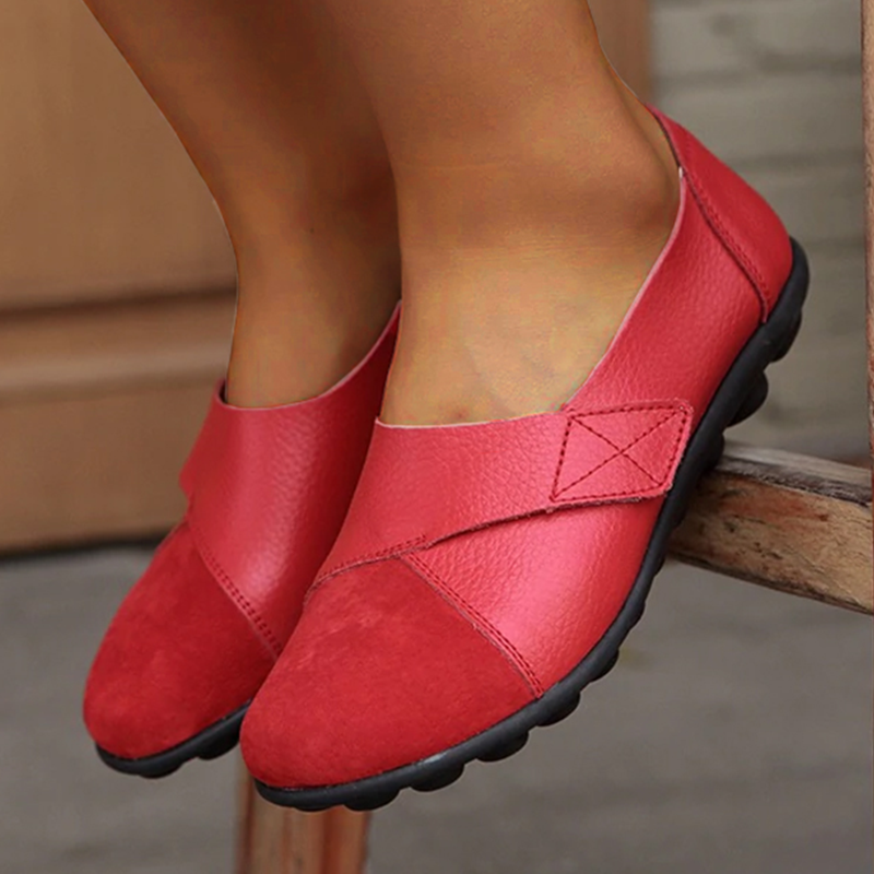 Teresa - Leather Slip on Flats — red