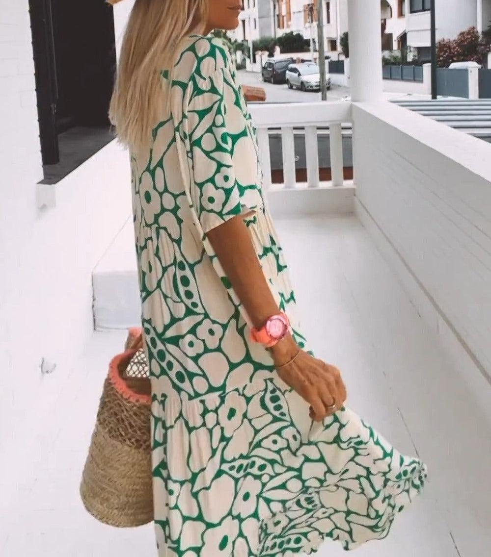 Wilhelmina - Print Maxi Dress with Collar