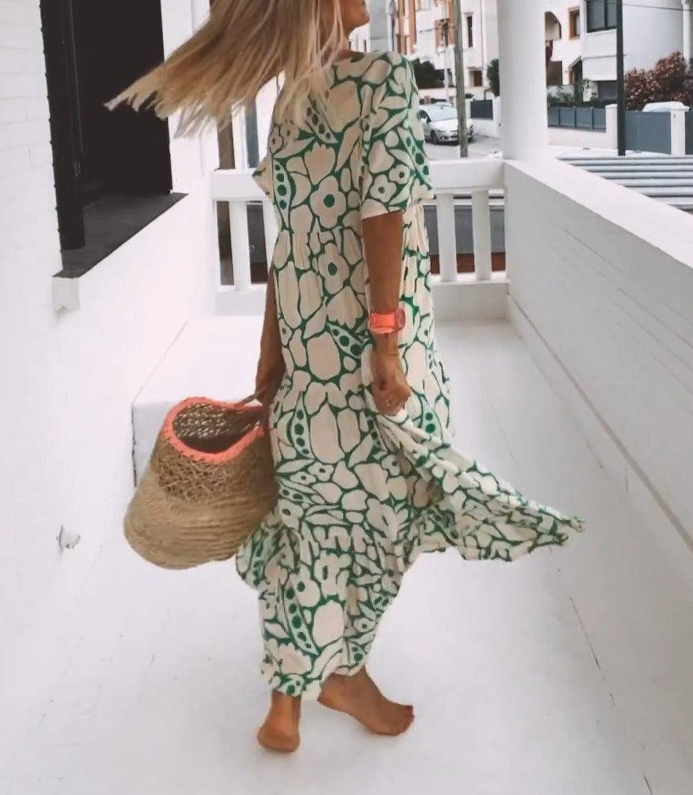 Wilhelmina - Print Maxi Dress with Collar