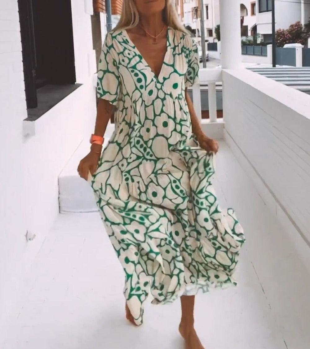 Wilhelmina - Print Maxi Dress with Collar