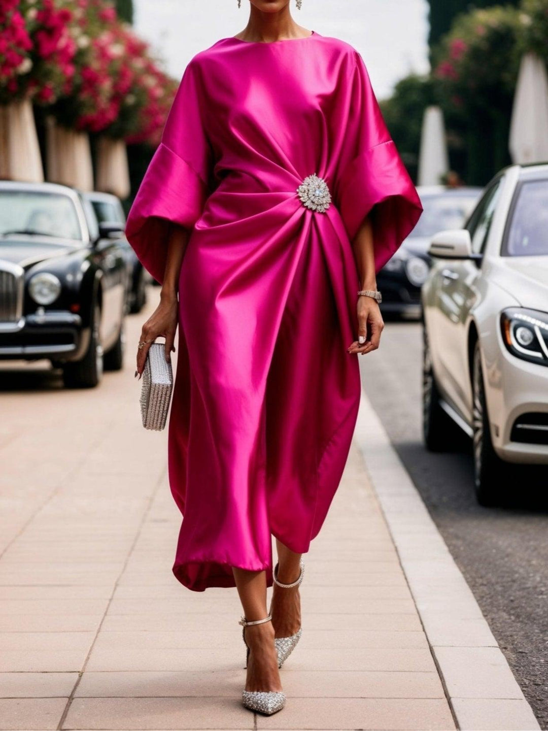 Lucienne - Shimmer Satin Midi Dress
