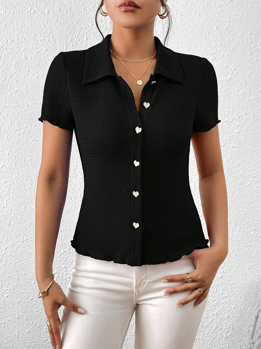 Maya - Ribbed Short Sleeve Polo Top