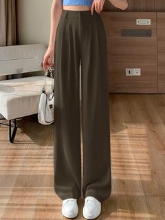Genevieve - Straight Wide Leg Trousers — Coffee
