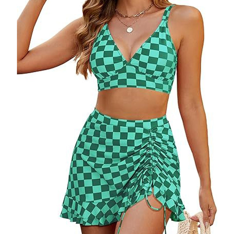 Stephanie - Leopard Bikini with Swim Skirt — Green Check