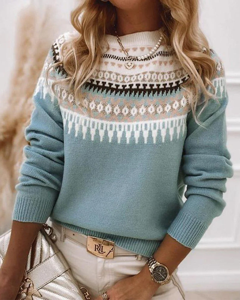Bernadette - Fair Isle Colour Block Jumper — Blue