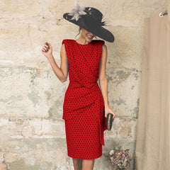 Ruby - Geometric Print Pencil Dress — Red