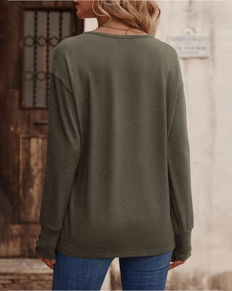 Therese - V Neck Top with Button Cuffs