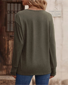 Therese - V Neck Top with Button Cuffs