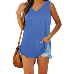 Susannah - V Neck Jersey Tank — Blue