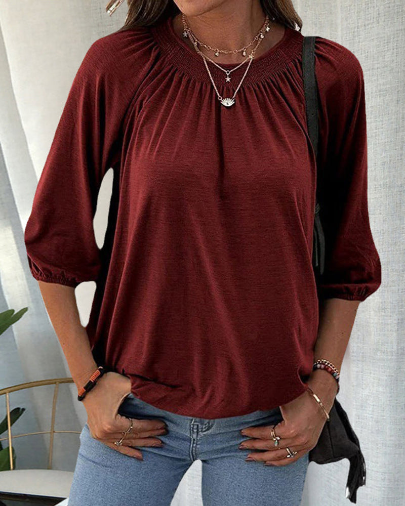 Madeline - Top with Puff Sleeves — Burgundy red