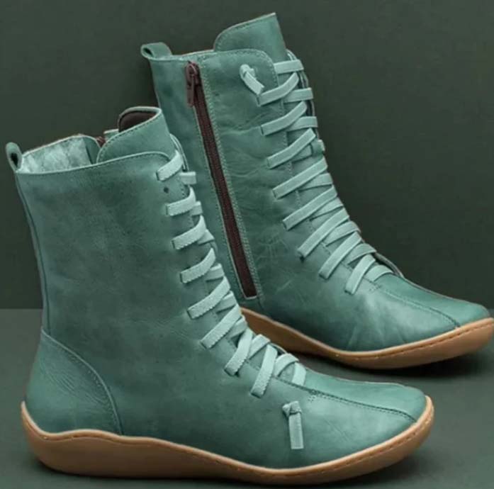 Ella - Lace up Mid Calf Boots — Green